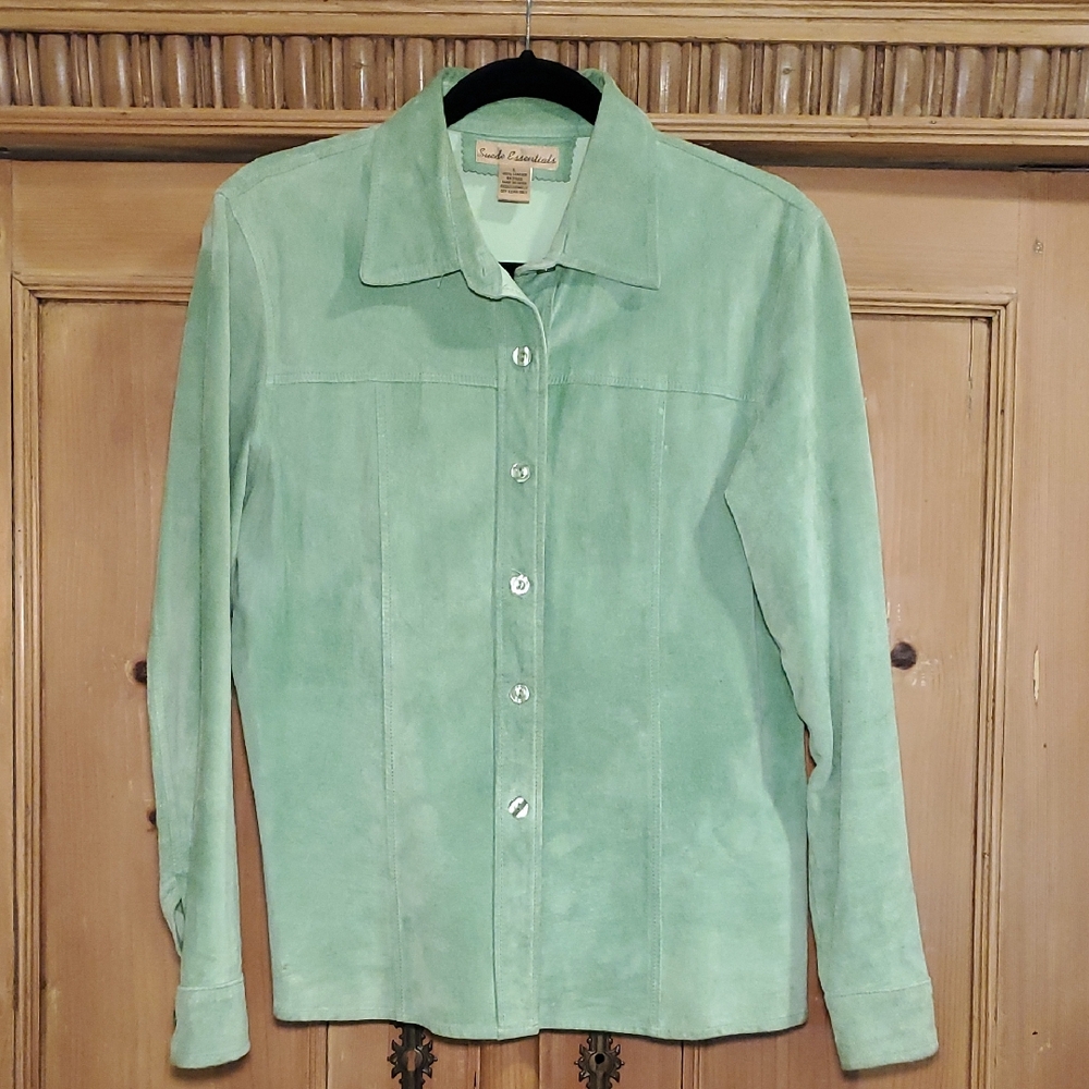 Luxurious Suede Button Down Shirt - Mint Green